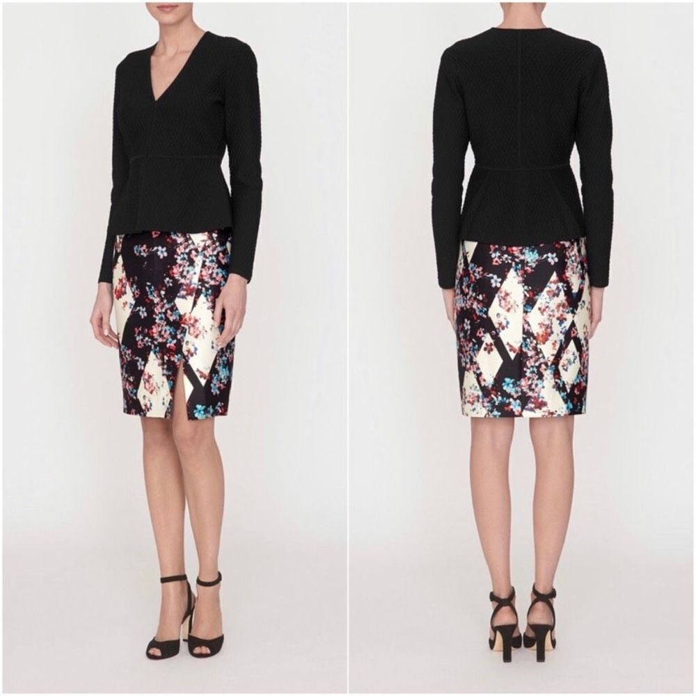 LK Bennett Tia black white floral printed pencil skirt   Knee length sz 2